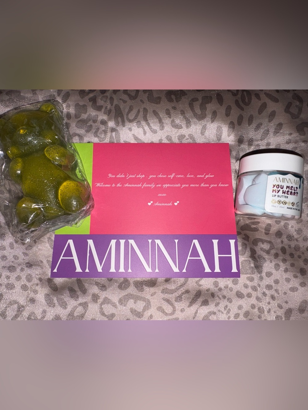 Aminnah green apple soap bar & lip butter